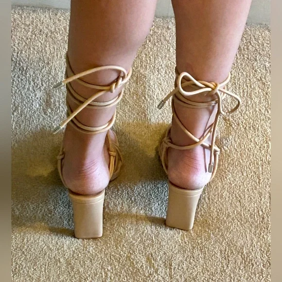 A New Day Tan Leather Tie Up Heels - Picture 9 of 9